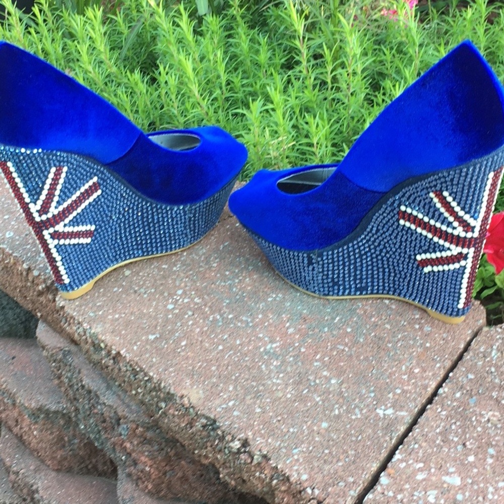 COPY - SunTour Euro 40 🇬🇧 VINTAGE Platform Peep-toe Wedge Leather & Rhinestone - Picture 13 of 17